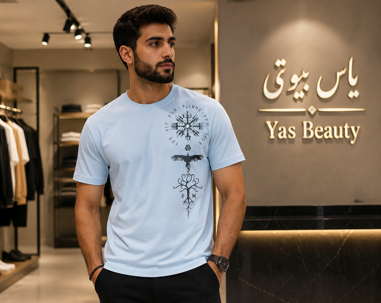 تیشرت مردانه یقه گرد طرح وایکینگ جنس دورس گلکسی درجه یک سایز لارج تا دو ایکس
